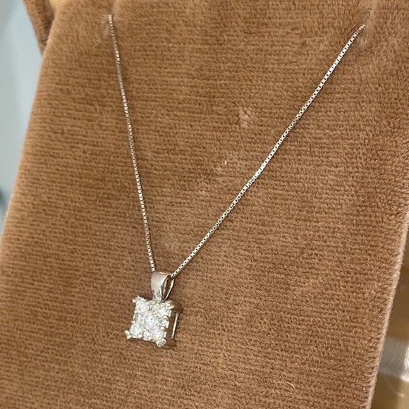 Solid 14K White Gold Designer Endless Diamond Natural Pendant Chain Necklace - Picture 5 of 17